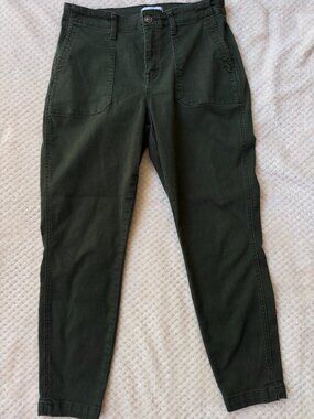Studio Blue Army Green Utility Pants Cropped Stretch Patch Pockets Sz 30